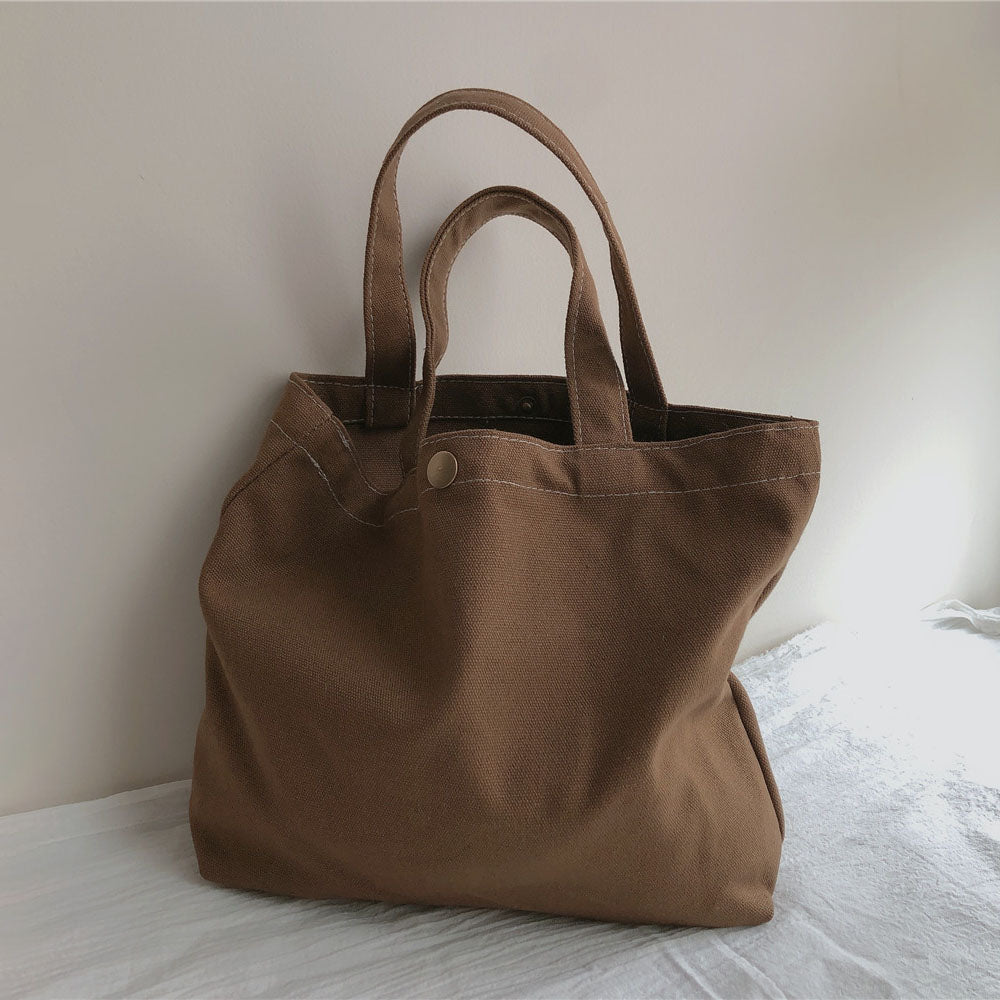 534 Solid Color Women Canvas Handbag Snap Button Simple Casual Tote Bag 534 Solid Color Women Canvas Handbag Snap Button Simple Casual Tote Bag